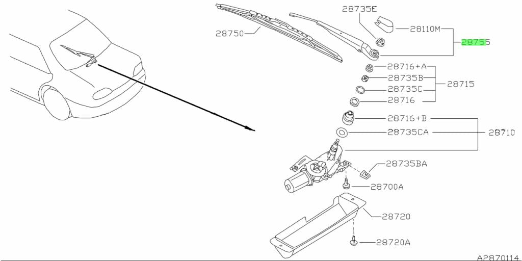 ARM ASSEMBLY, REAR WINDOW WIPER Genuine Nissan (2878001U10)